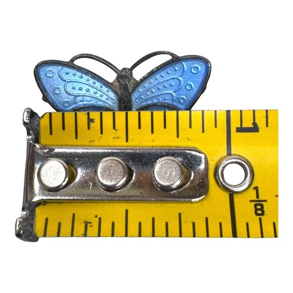Vintage Aksel Holmsen Norwegian Sterling Silver Blue Enamel Butterfly Brooch Pin - Picture 4 of 5